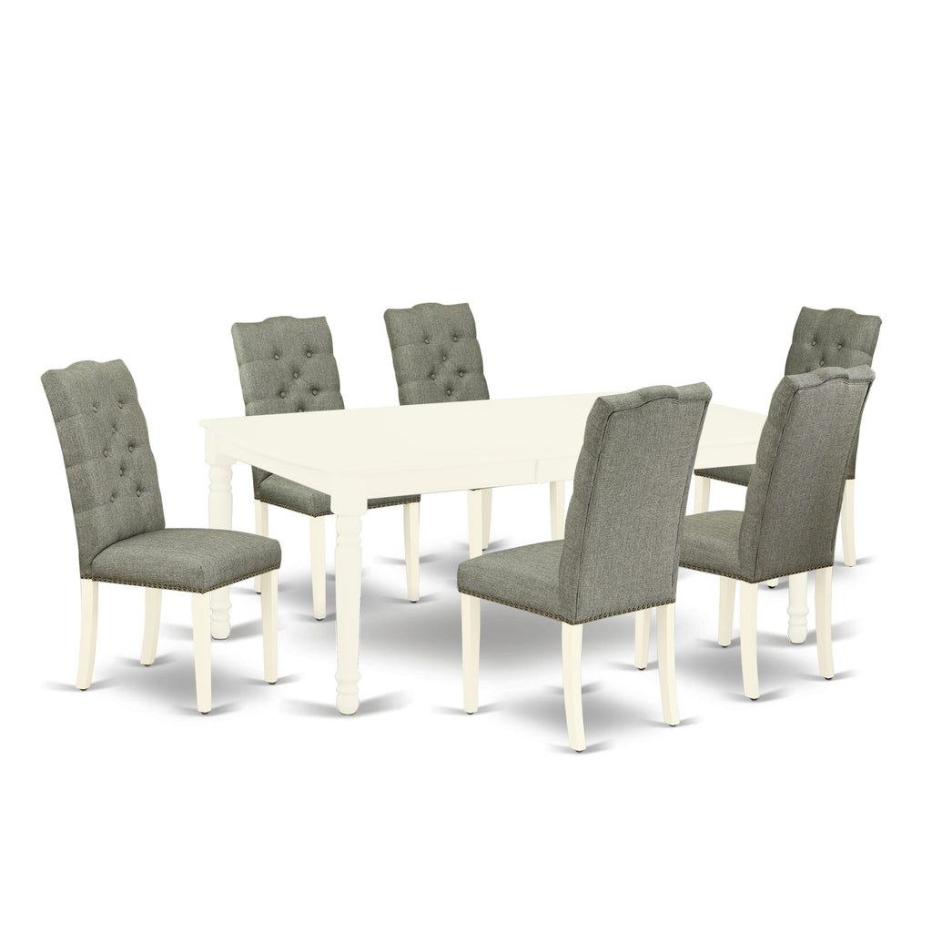 DOEL7-NOD-BI 7-Piece Dining Ensemble with Extendable White Table & 6 Soft Gray Chairs, 42x78