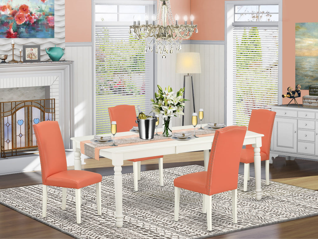 DOEN5-UN1-0Z Exquisite 5-Piece Dining Ensemble with Rectangular Extendable Table & 4 Stylish Pink Flamingo Chairs