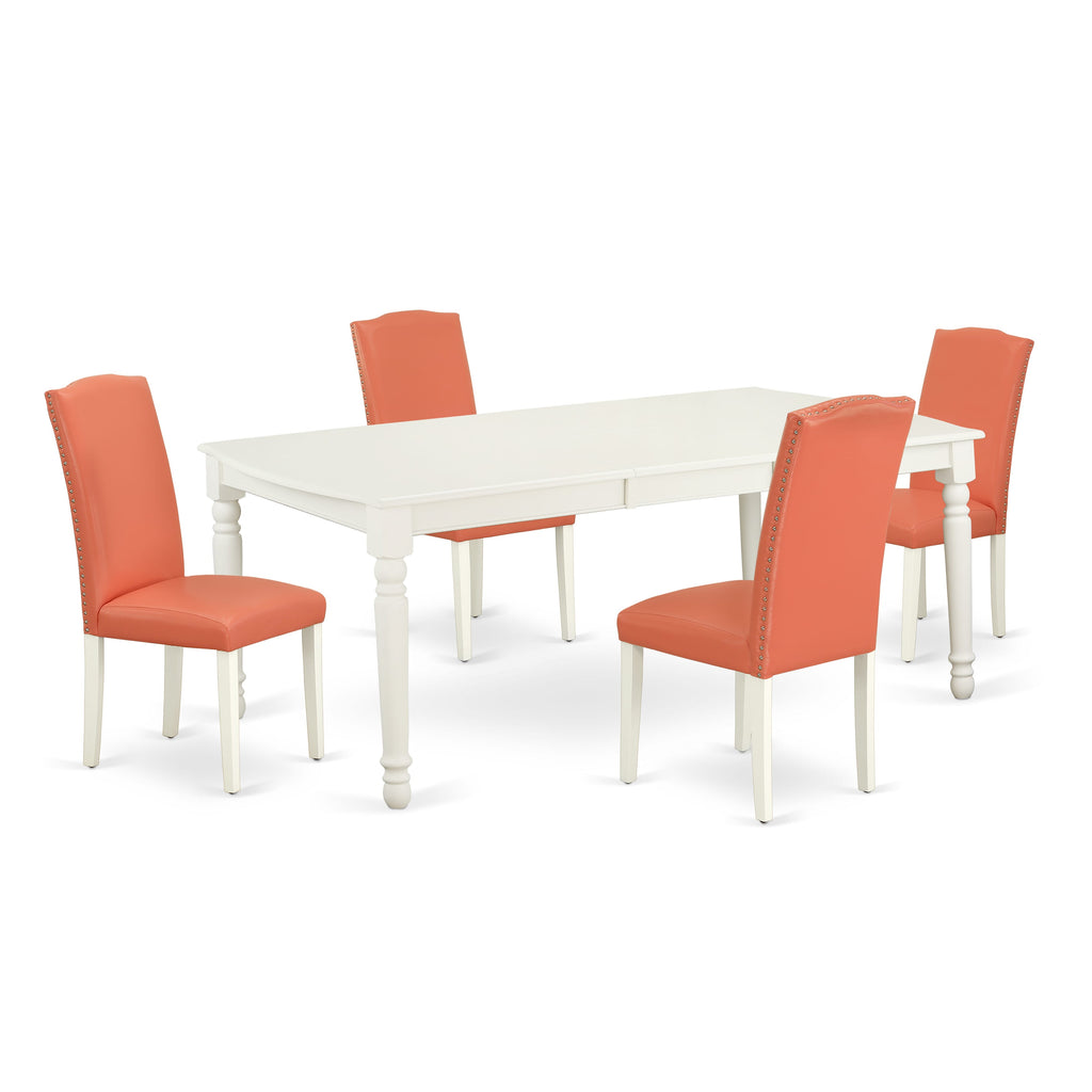 DOEN5-UN1-0Z Exquisite 5-Piece Dining Ensemble with Rectangular Extendable Table & 4 Stylish Pink Flamingo Chairs
