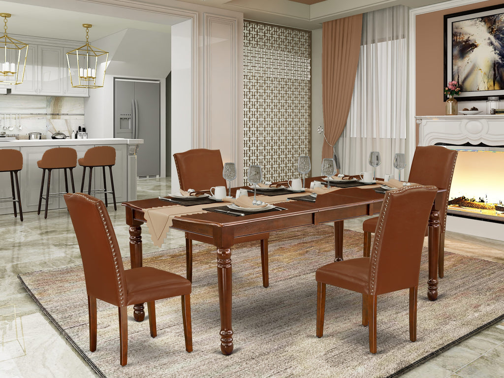 DOEN5-OFD-YN Elegant 5-Piece Dining Collection - Spacious 42x78 Rectangle Table & 4 Parson Seats - Rich Oak Hue