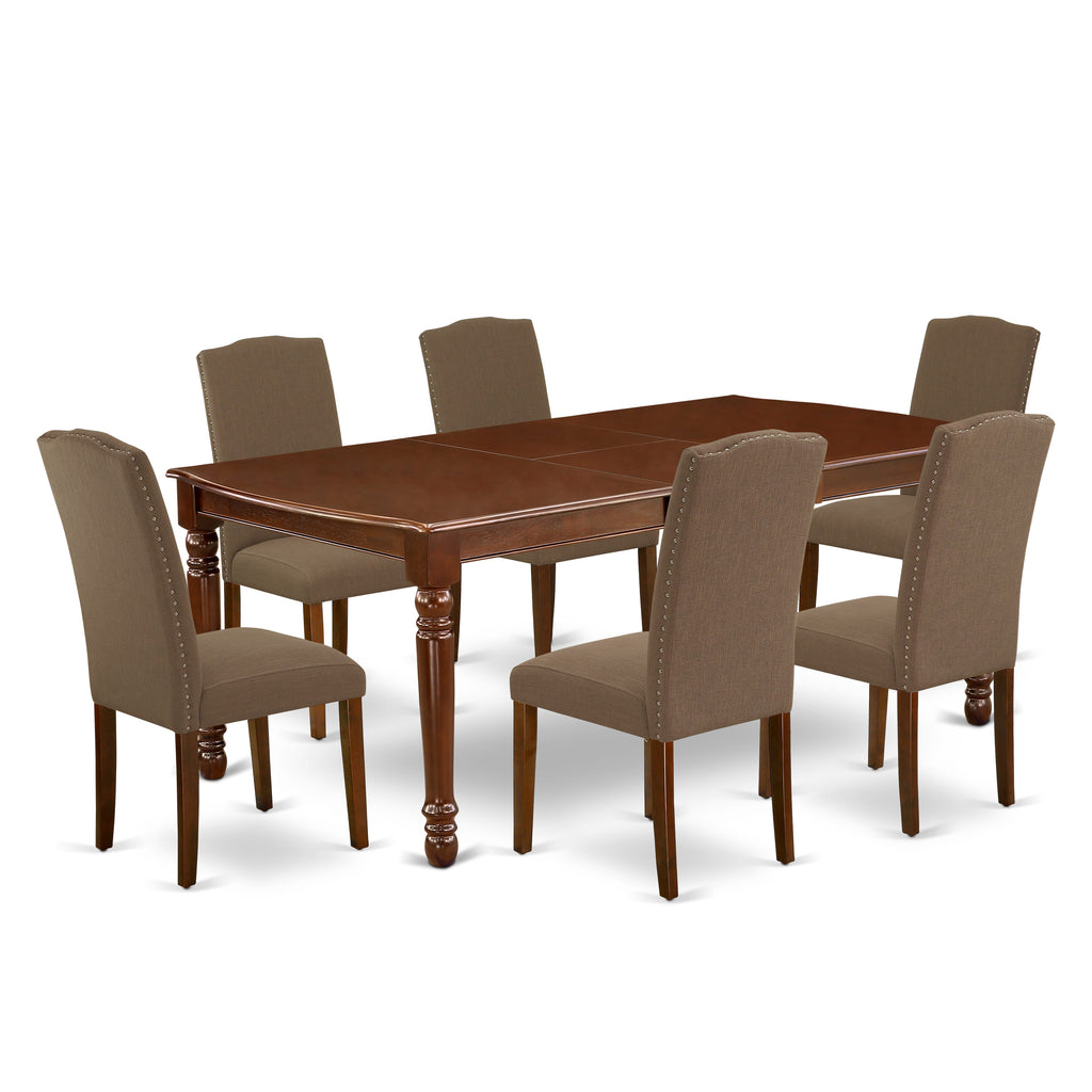 Stunning DOEN7-62R-B0 7-Piece Dining Ensemble with Expanding Table and Dark Fabric Chairs