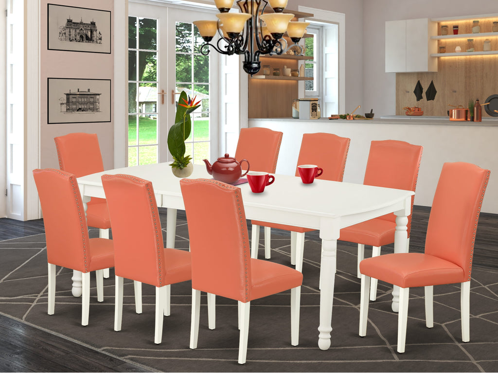 DOEN9-JPL-B4 Deluxe 9-Piece Dining Ensemble with Rectangular Table, Extendable Leaf & Pink Flamingo Chairs