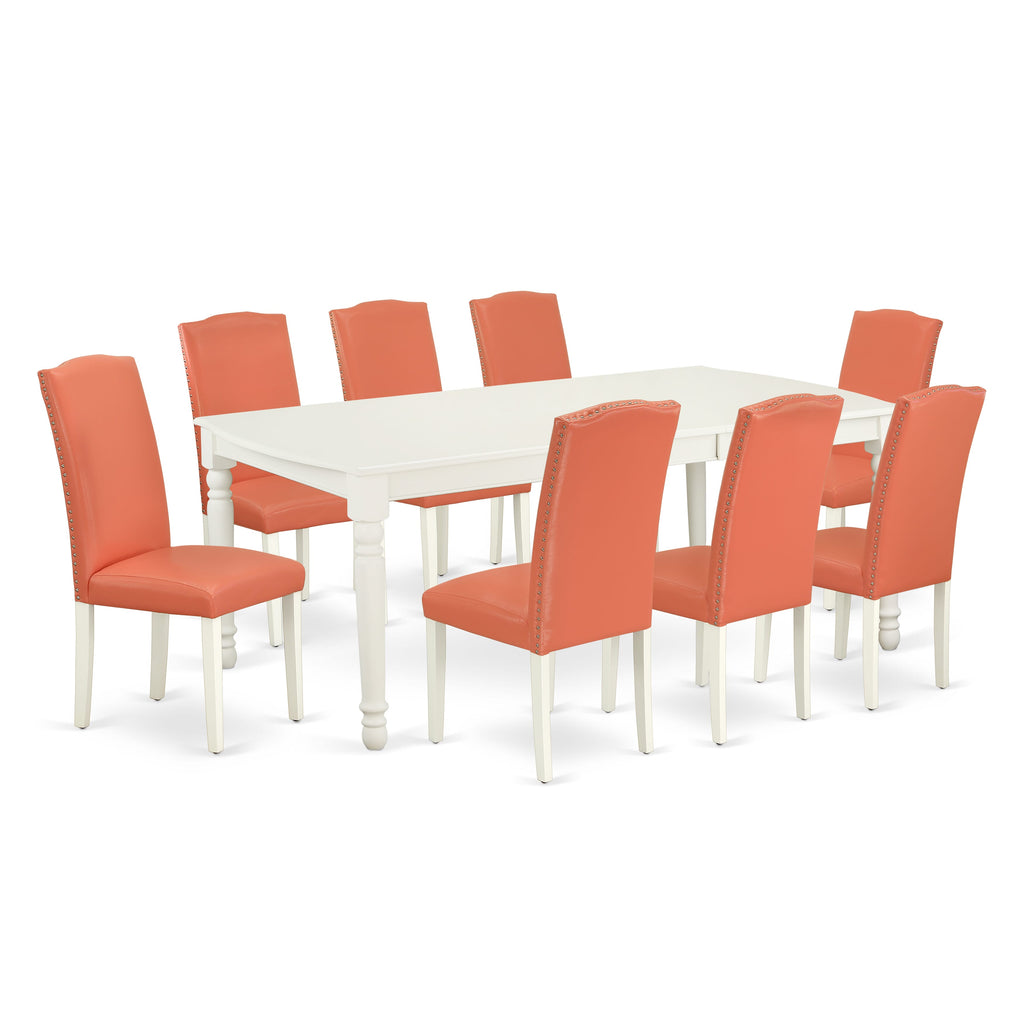 DOEN9-JPL-B4 Deluxe 9-Piece Dining Ensemble with Rectangular Table, Extendable Leaf & Pink Flamingo Chairs