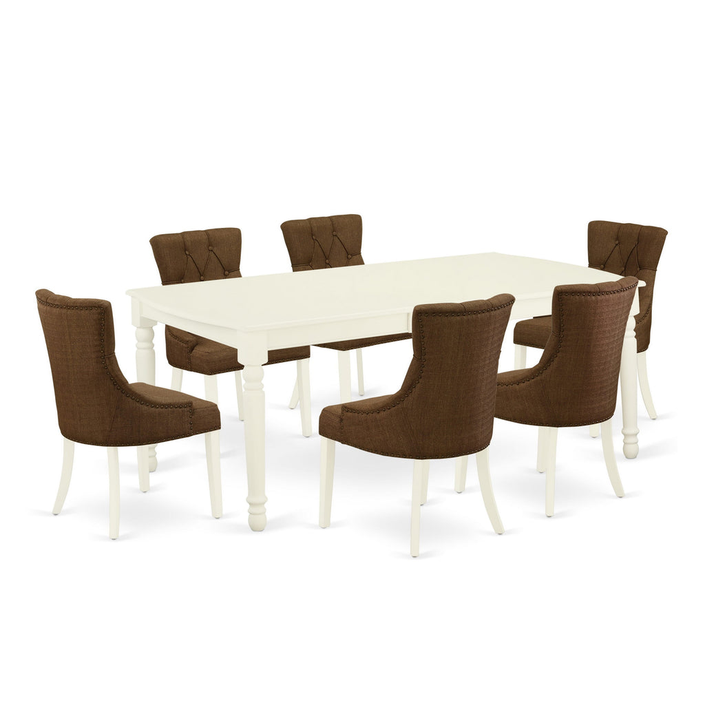 7-Piece Dining Set DOFR7-8G5-4M Rectangle Table with Butterfly Leaf & 6 Parsons Chairs - 42x78 Linen White