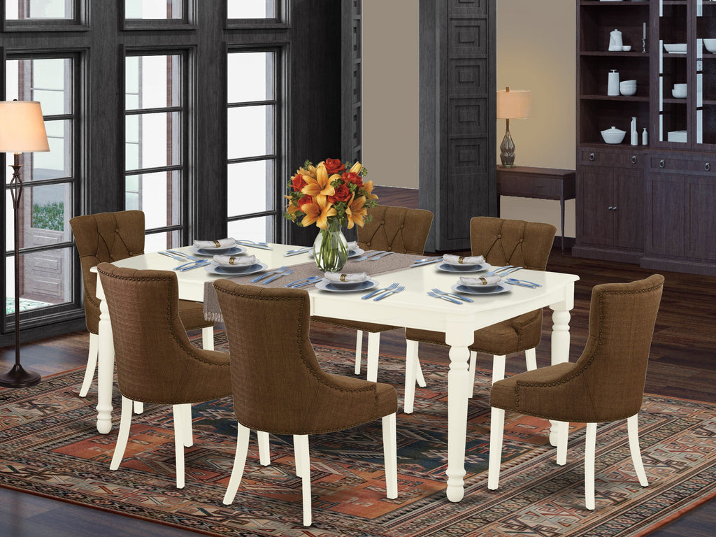 7-Piece Dining Set DOFR7-8G5-4M Rectangle Table with Butterfly Leaf & 6 Parsons Chairs - 42x78 Linen White