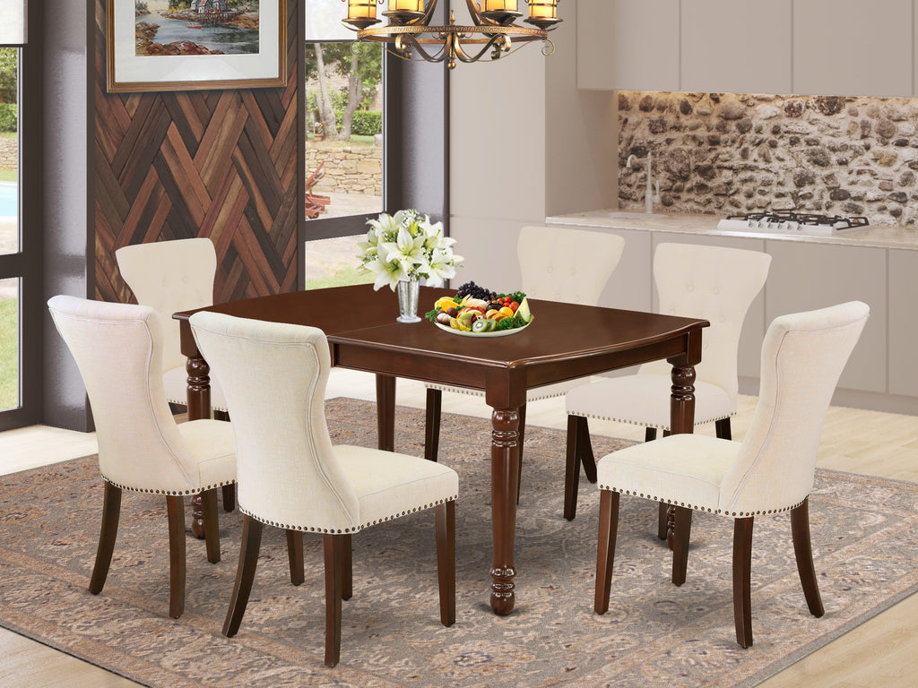 Dining Set DOGA7-OXL-CF Rectangular Table with Extension Leaf & 6 Beige Linen Chairs, 42x78