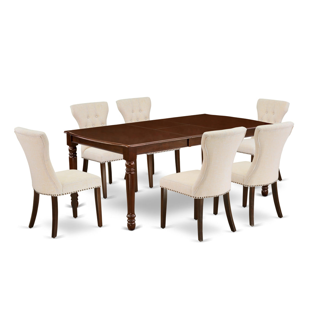 Dining Set DOGA7-OXL-CF Rectangular Table with Extension Leaf & 6 Beige Linen Chairs, 42x78
