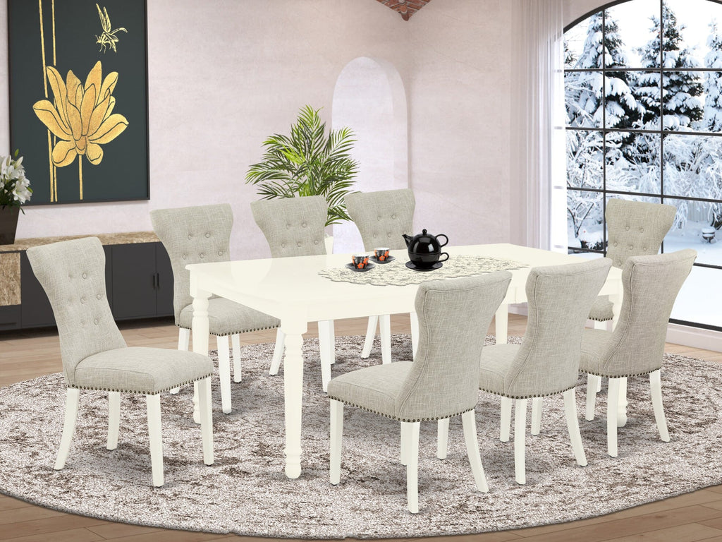 DOGA9-IOB-1Y 9 Piece Dining Set with Extendable Table & Doeskin Fabric Chairs 42x78 Linen Shade