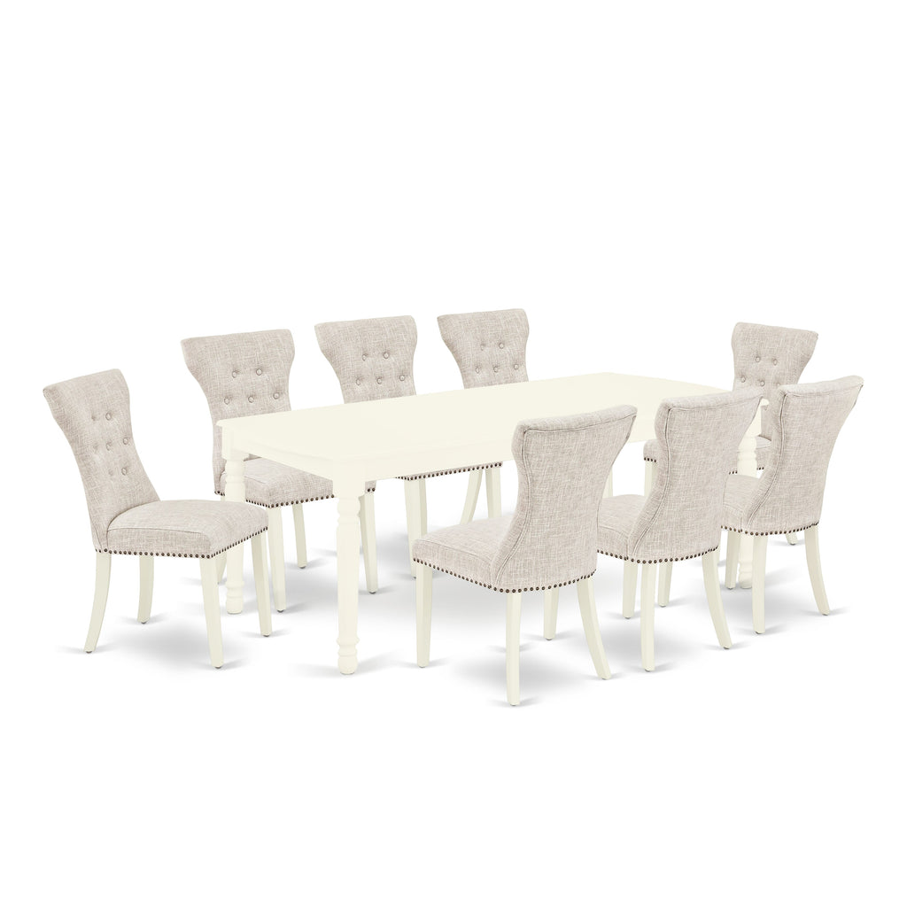 DOGA9-IOB-1Y 9 Piece Dining Set with Extendable Table & Doeskin Fabric Chairs 42x78 Linen Shade
