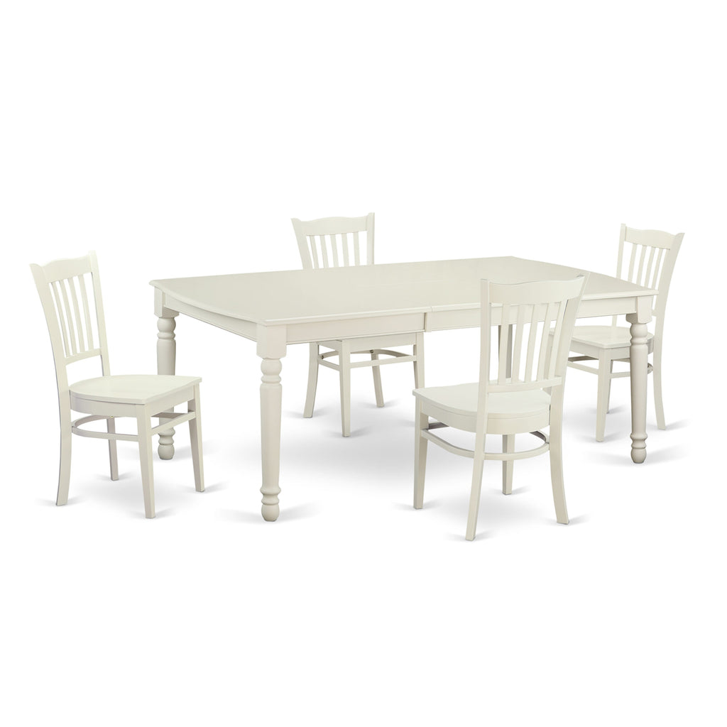 DOGR5-MAE-T 5 Piece Dining Set with Rectangular Table, Butterfly Leaf & 4 Chairs, Wood Seats, 42x78, White