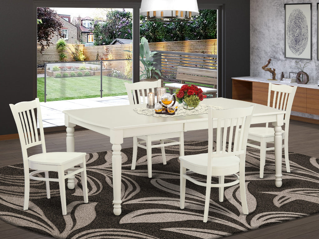 DOGR5-MAE-T 5 Piece Dining Set with Rectangular Table, Butterfly Leaf & 4 Chairs, Wood Seats, 42x78, White