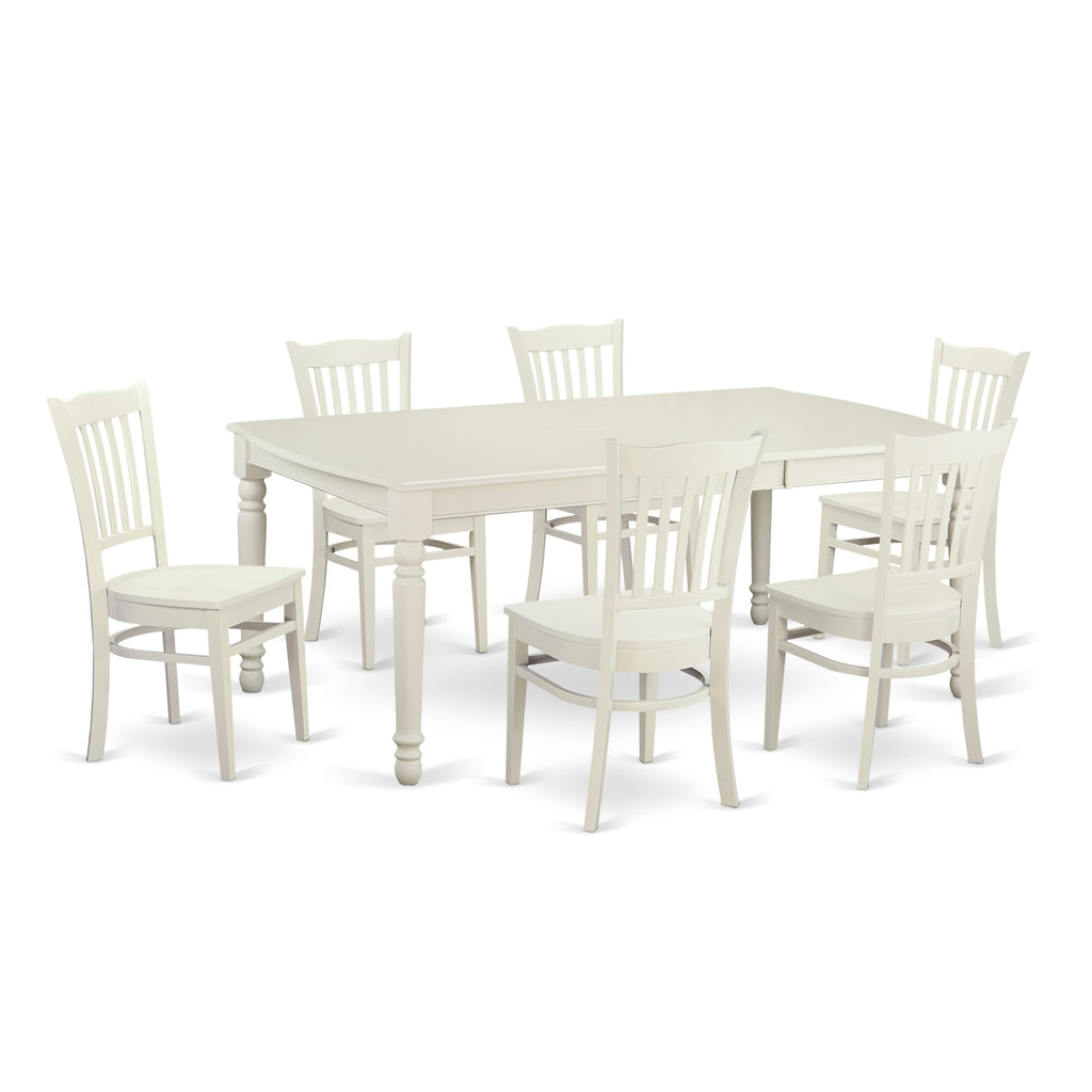 Dining Set DOGR7-DGV-Y 7-Piece Collection – Rectangular Table with Butterfly Leaf & 6 Chairs, 42x78, Elegant White Finish