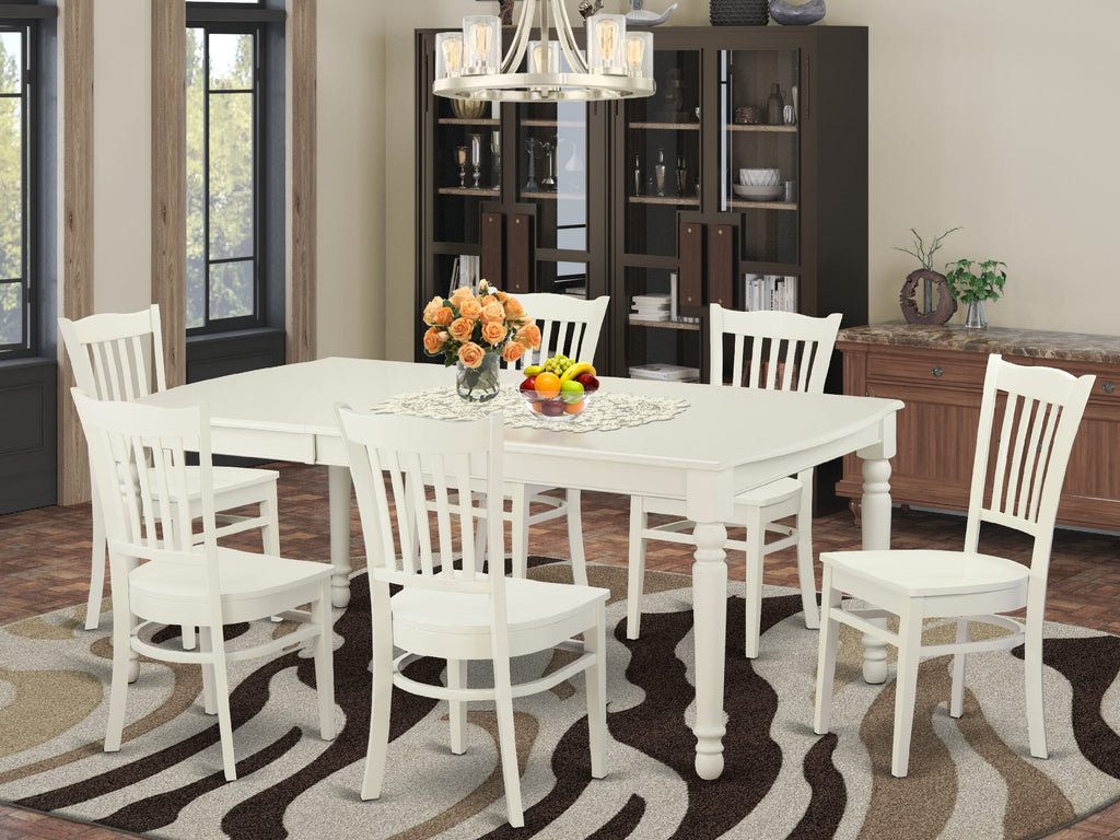 Dining Set DOGR7-DGV-Y 7-Piece Collection – Rectangular Table with Butterfly Leaf & 6 Chairs, 42x78, Elegant White Finish