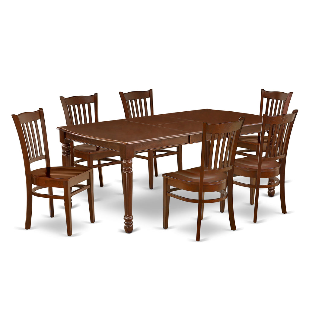 DOGR7-5CE-D Elegant 7 Piece Mahogany Dining Ensemble Expansive Table with Leaf & Six Chairs