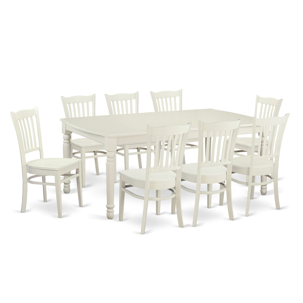 DOGR9-4KQ-B 9-Piece Dining Ensemble with Extendable Table & Chairs Set in Linen White, 42x78