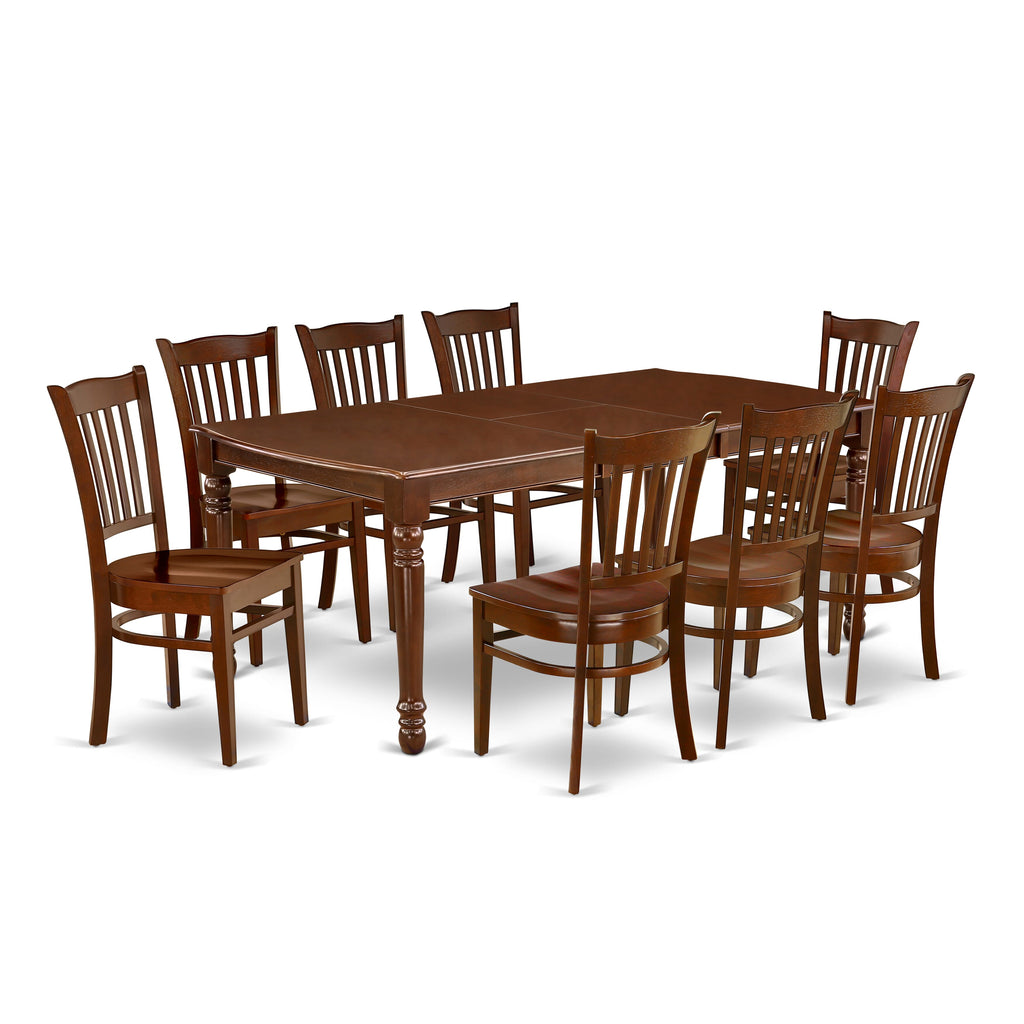 DOGR9-SI4-A Elegant 9-Piece Dining Ensemble with Rectangular Table with Butterfly Leaf Plus 8 Wooden Chairs, 42x78in, Rich Mahogany Finish