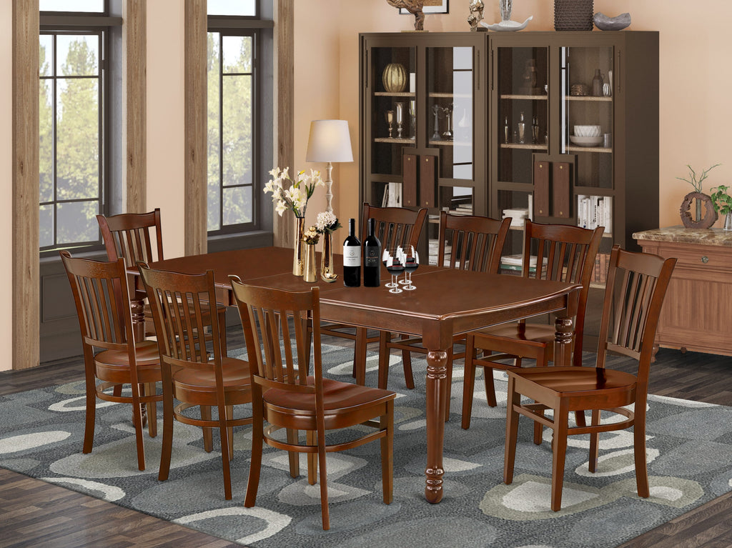 DOGR9-SI4-A Elegant 9-Piece Dining Ensemble with Rectangular Table with Butterfly Leaf Plus 8 Wooden Chairs, 42x78in, Rich Mahogany Finish