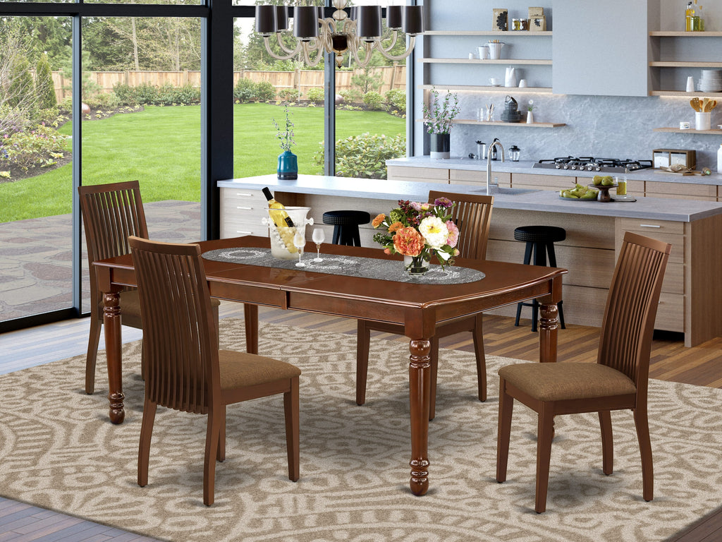 DOIP5-VVR-Y 5-Piece Dining Ensemble With Expanding Table and Upholstered Seating in Rich Wood Finish