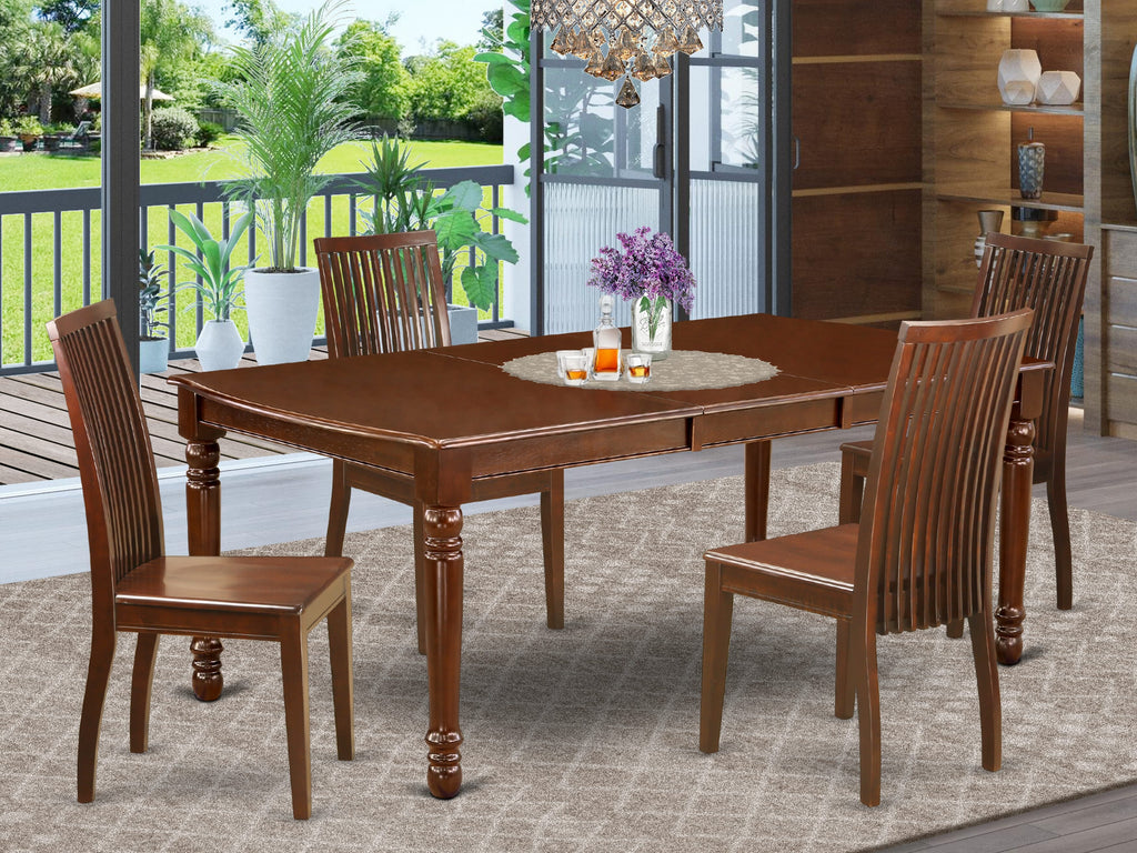 5-Piece Dining Set with DOIP5-2O4-P  Expansive Rectangle Table & Chairs, Deep Finish Wood