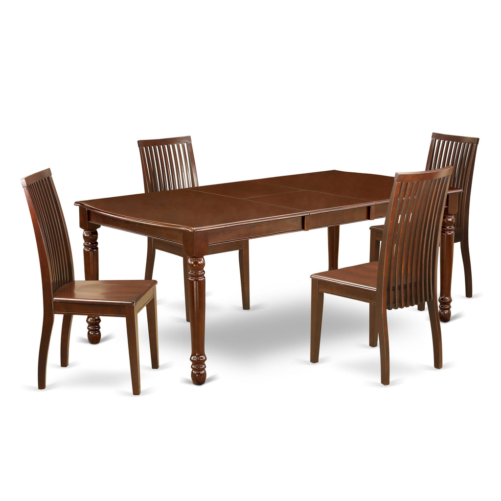 5-Piece Dining Set with DOIP5-2O4-P  Expansive Rectangle Table & Chairs, Deep Finish Wood