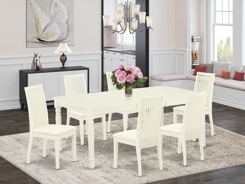 DOIP7-071-9 Elegant Dining Suite with Expanding Table and Upholstered Seats - 42x78 In, Linen White