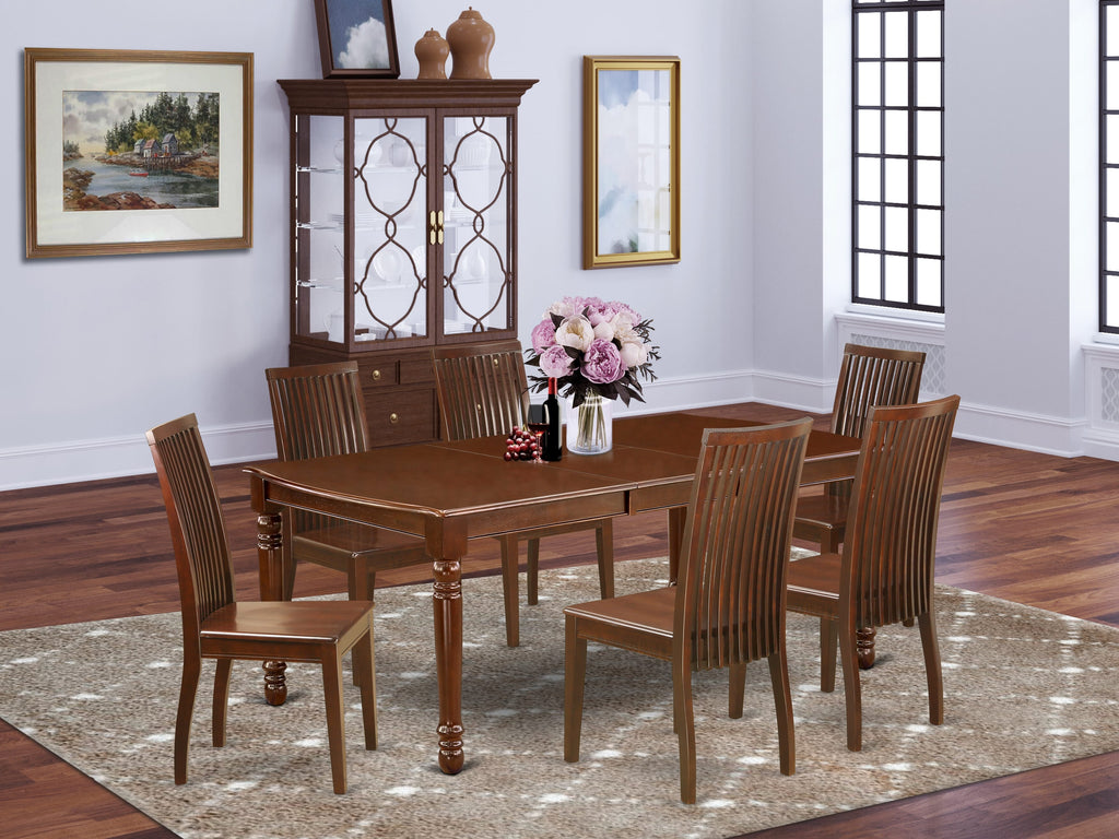 Majestic DOIP7-FFY-3 7-Piece Rectangular Dining Set with Butterfly Extension and Wooden Chairs, 42x78