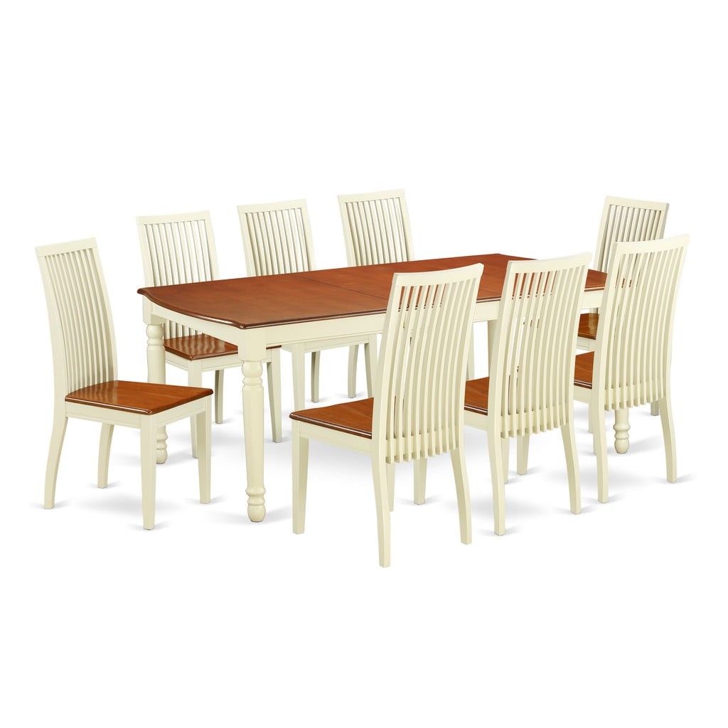 DOIP9-IF6-3 Elegant Rustic 9 Piece Dining Ensemble Expansive Table with Butterfly Leaf & 8 Charis, Buttermilk & Cherry Finish