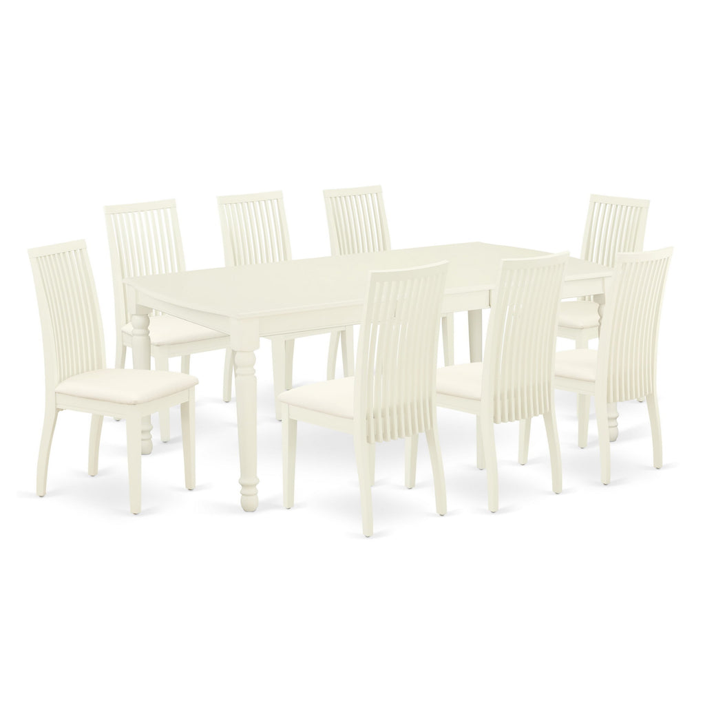 DOIP9-673-Z 9-Piece Kitchen Set Elegant Linen White Dining Table with Leaf and 8 Upholstered Chairs