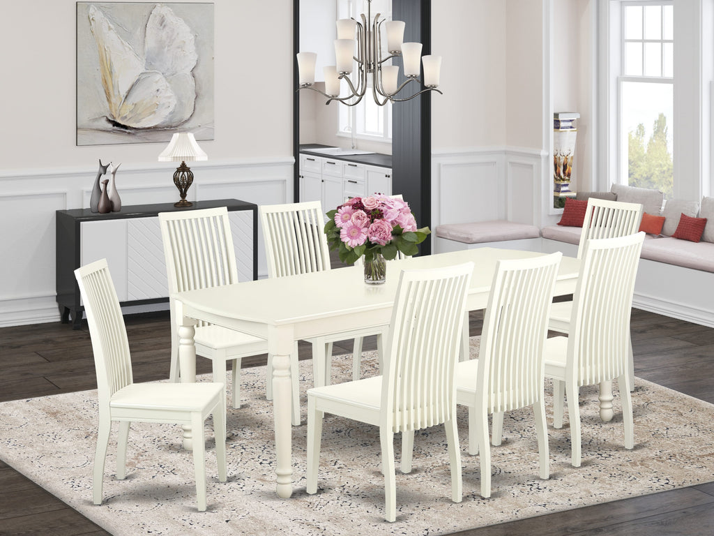 DOIP9-5AW-Q Elegant 9-Piece Dining Ensemble with Extendable Table and 8 Chairs in Crisp Linen White