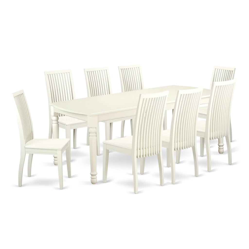 DOIP9-5AW-Q Elegant 9-Piece Dining Ensemble with Extendable Table and 8 Chairs in Crisp Linen White