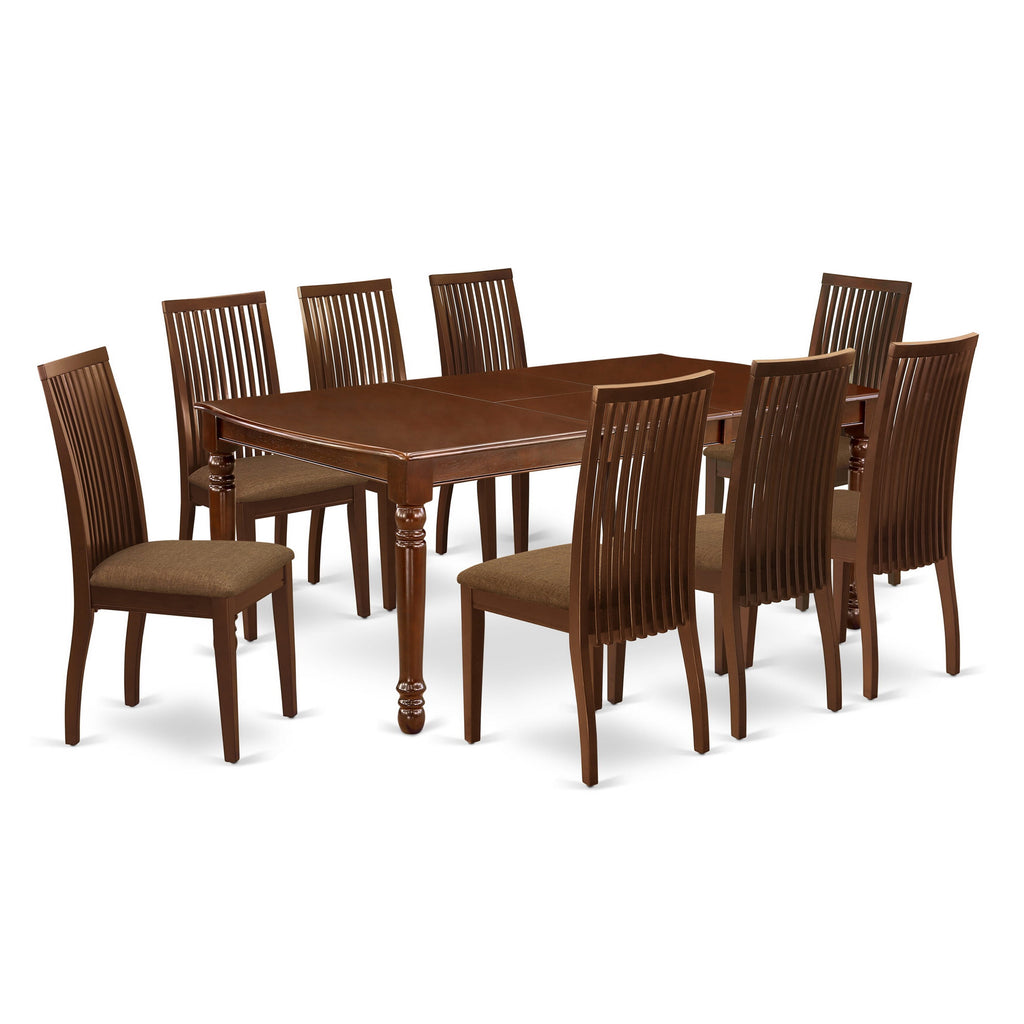 DOIP9-6T8-T Luxurious 9-Piece Set with Rectangular Expandable Table & 8 Linen Chairs for Dining, Mahogany Touch