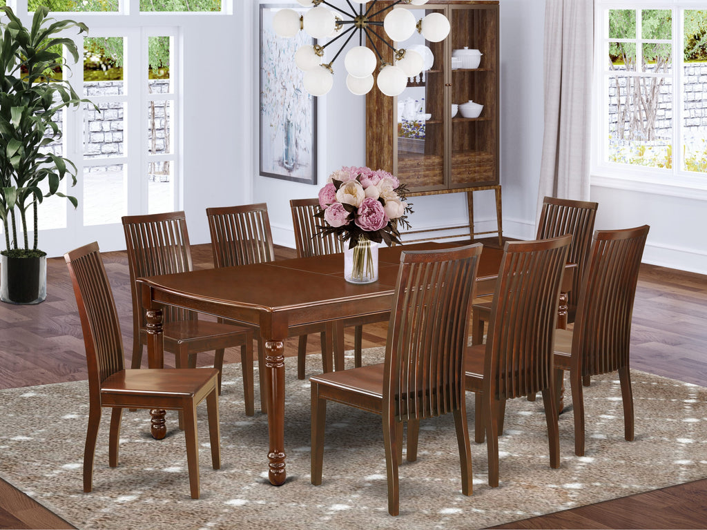 DOIP9-VGC-V Elegant Dining Ensemble 9-Piece Set with Rectangular Expandable Table and 8 Bespoke Chairs in Rich Chestnut Finish
