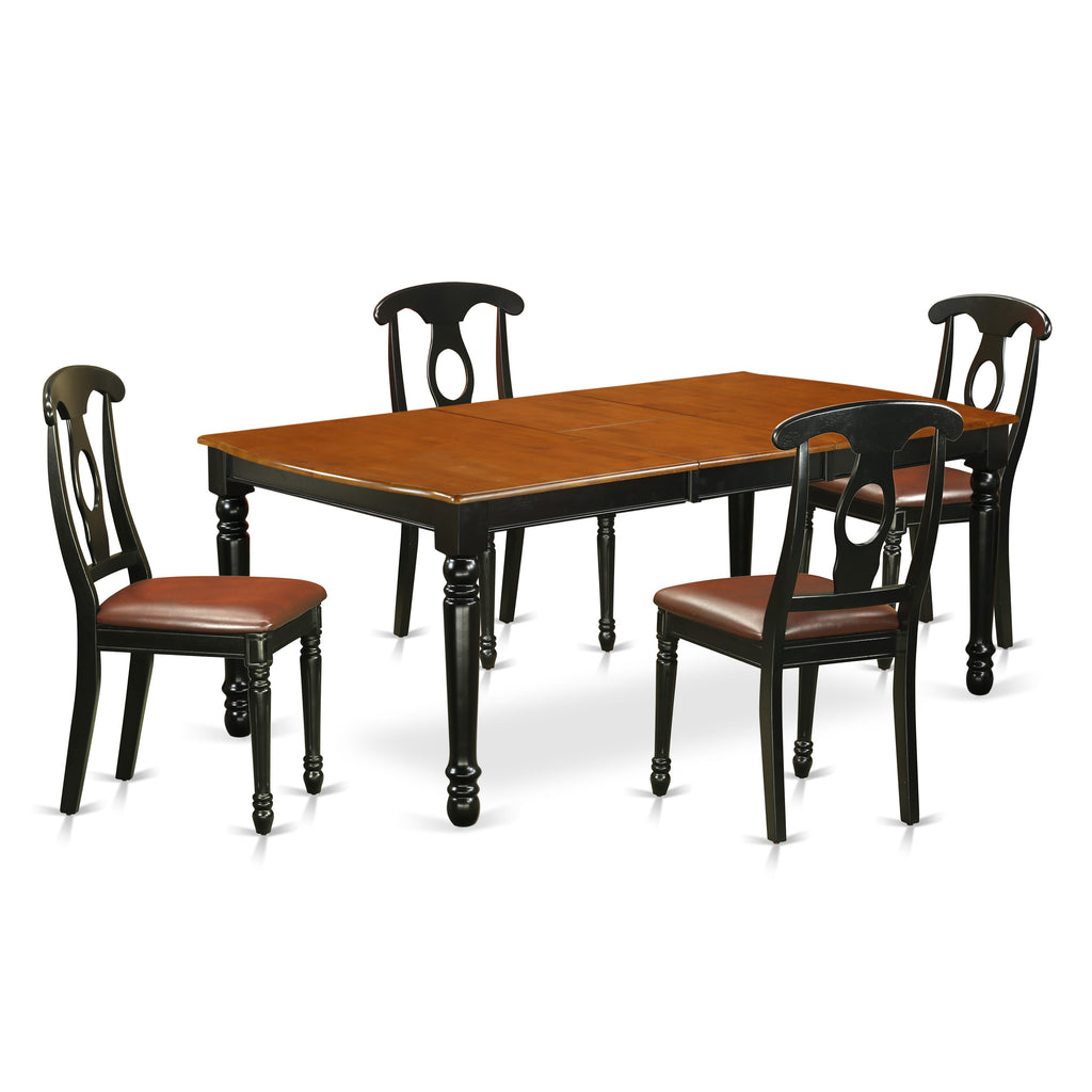 DOKE5-3N0-1Z 5-Piece Dining Ensemble with Table and Butterfly Leaf plus 4 Seating Chairs - Classic Black & Cherry Design