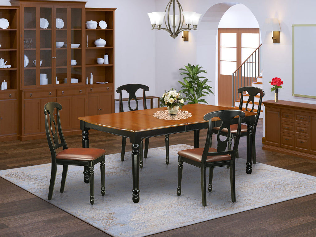 DOKE5-3N0-1Z 5-Piece Dining Ensemble with Table and Butterfly Leaf plus 4 Seating Chairs - Classic Black & Cherry Design