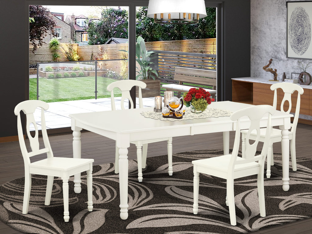 Dine in Style DOKE5-R0N-I 5-Piece Ensemble with Extending Table and Comfort Seating, Fetching Linen White Finish