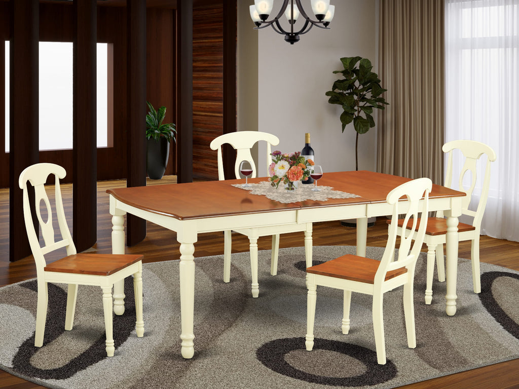 DOKE5-E3T-U 5-Piece Dining Ensemble with Adjustable Butterfly Leaf Table & Chairs, 42x78, Buttermilk Cherry Blend