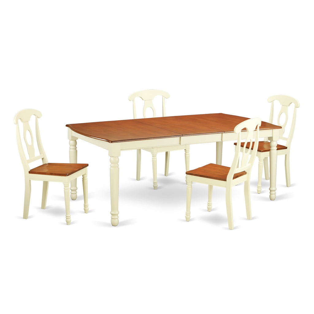 DOKE5-E3T-U 5-Piece Dining Ensemble with Adjustable Butterfly Leaf Table & Chairs, 42x78, Buttermilk Cherry Blend