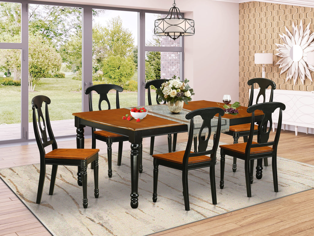 DOKE7-3PY-J Modern 7-Piece Dining Ensemble with Expandable Table & Chairs, 42x78 Black & Cherry
