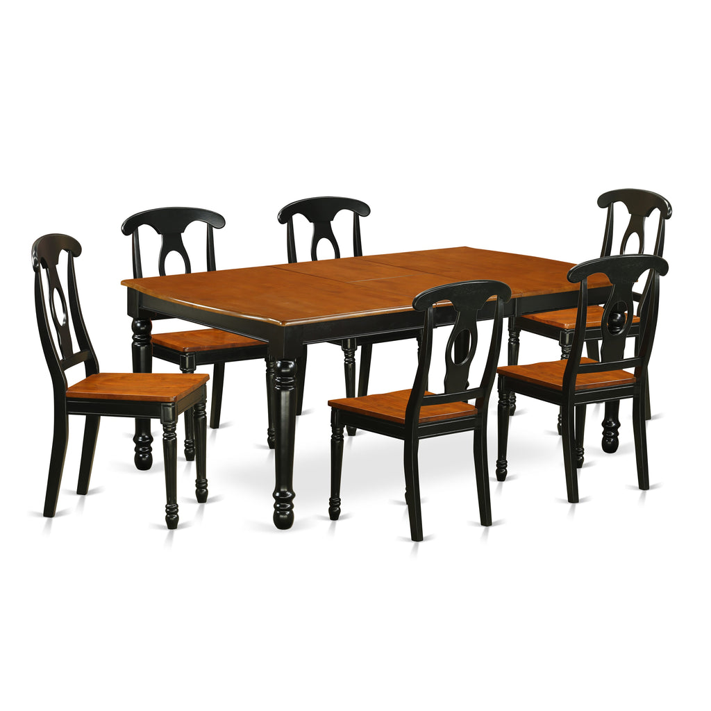 DOKE7-3PY-J Modern 7-Piece Dining Ensemble with Expandable Table & Chairs, 42x78 Black & Cherry