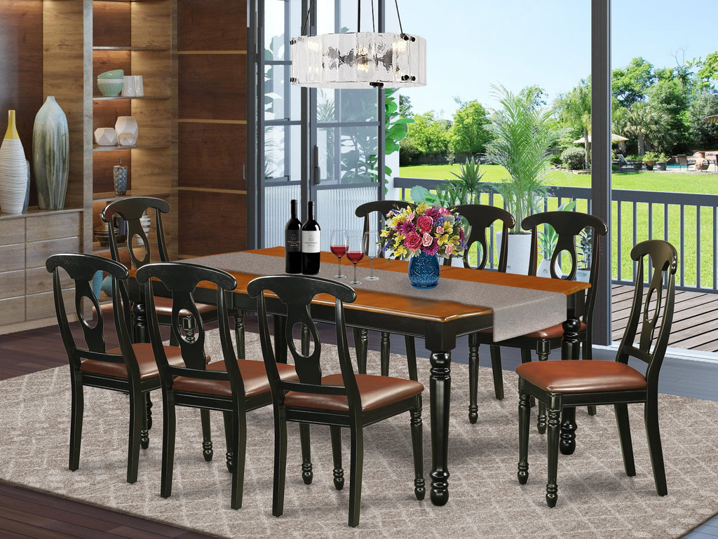 DOKE9-DZN-HO 9-Piece Dining Set Rectangular Butterfly Leaf Table and 8 Plush Chairs, Black & Cherry, 42x78