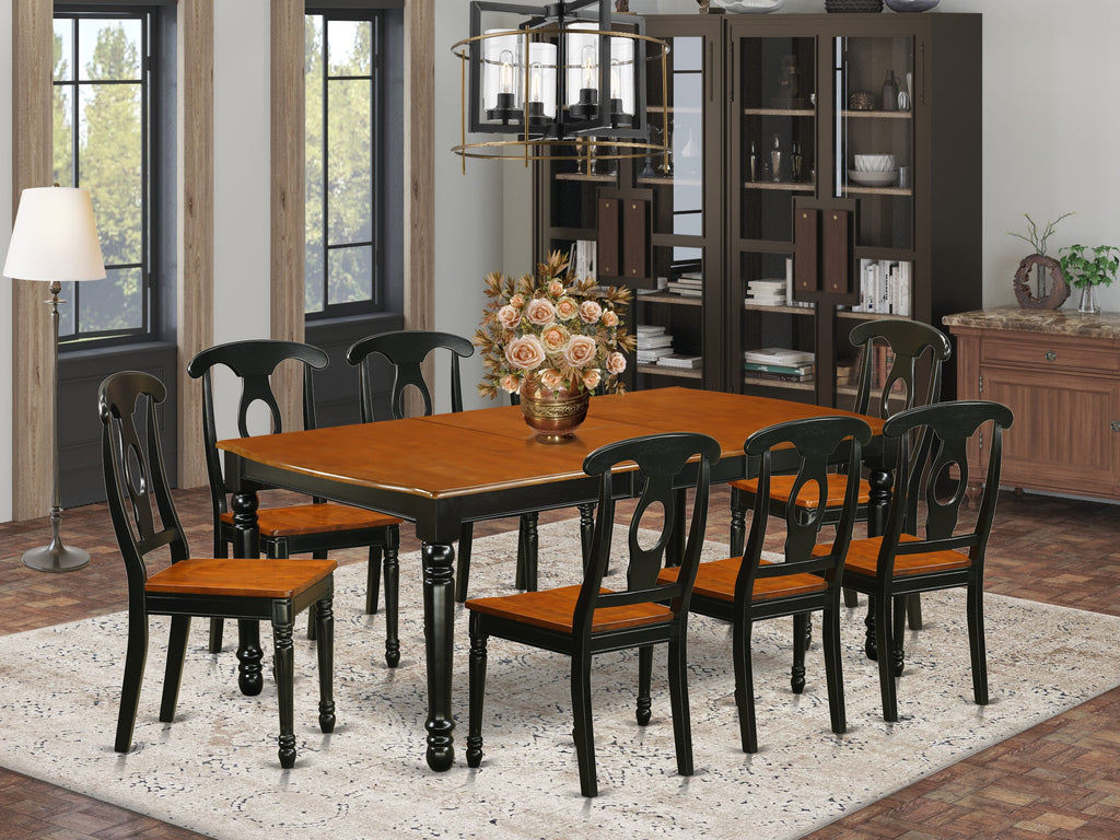 DOKE9-UK7-N Dining Set 9 Piece Rectangle Table with Butterfly Leaf, Featuring 8 Chairs, Black & Cherry Elegance, 42x78 Inch