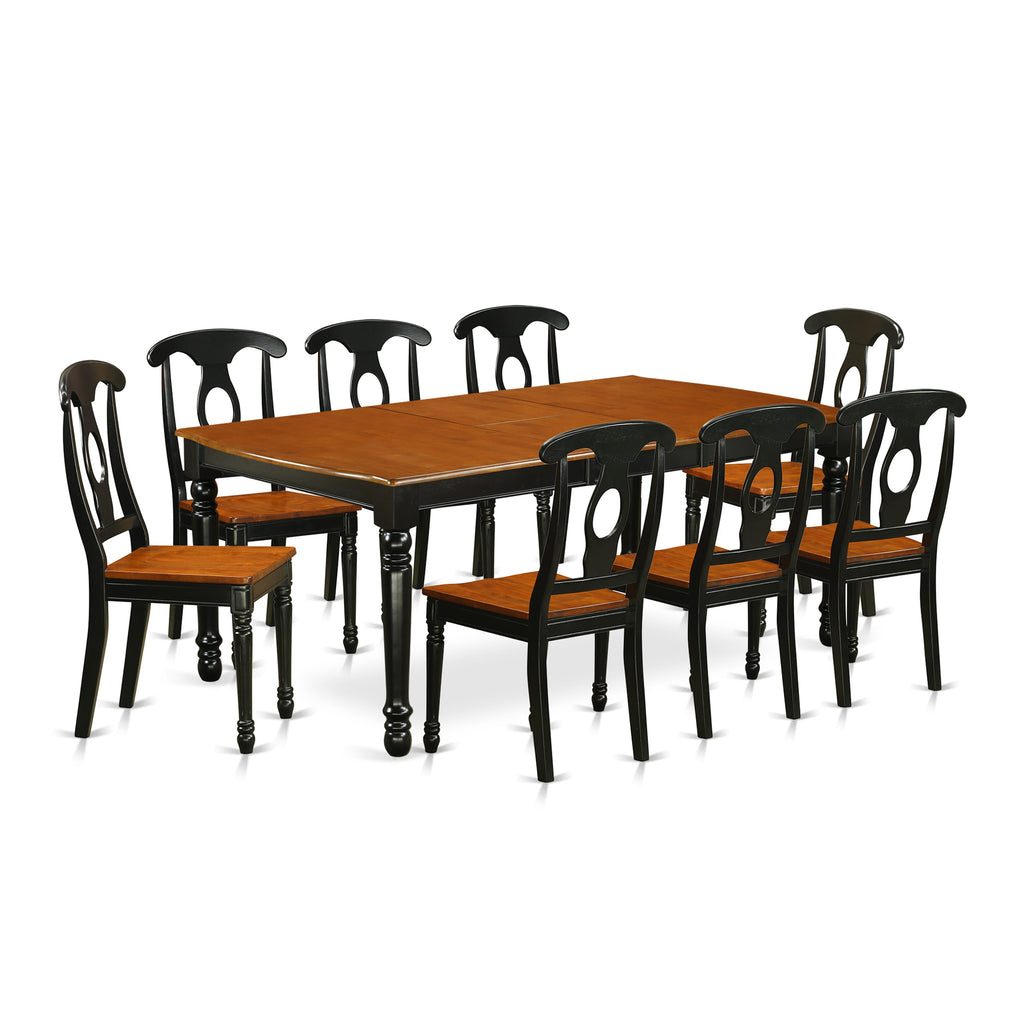 DOKE9-UK7-N Dining Set 9 Piece Rectangle Table with Butterfly Leaf, Featuring 8 Chairs, Black & Cherry Elegance, 42x78 Inch
