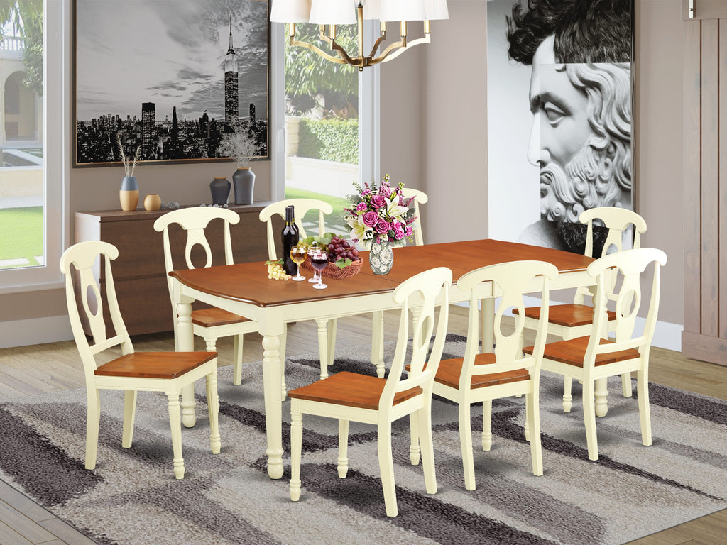 DOKE9-A7Y-P 9-Piece Dining Set with Rectangular Wooden Table and 8 Dining Chairs, Buttermilk & Cherry Finish, 42x78