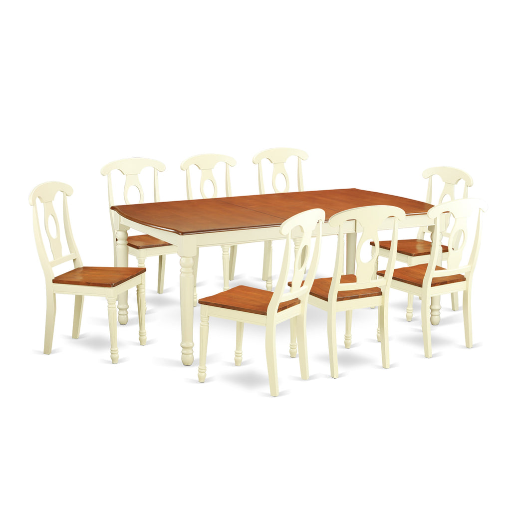 DOKE9-A7Y-P 9-Piece Dining Set with Rectangular Wooden Table and 8 Dining Chairs, Buttermilk & Cherry Finish, 42x78