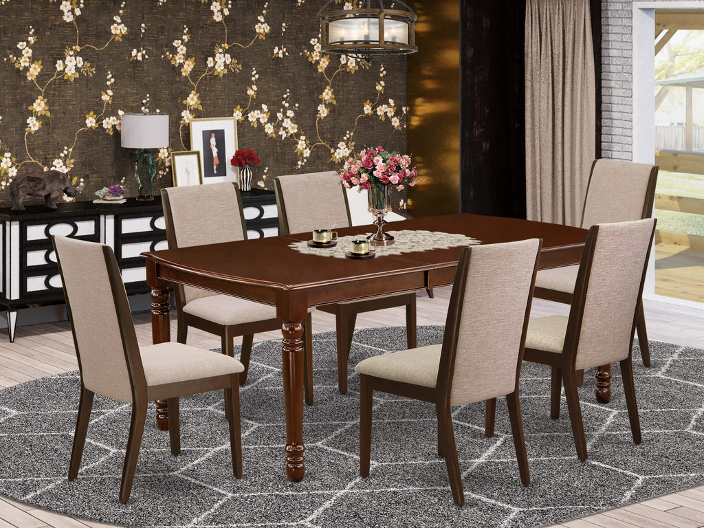 DOLA7-S1X-8E 7-Piece Dining Room Ensemble with Mahogany Butterfly Leaf Table & Linen Chairs
