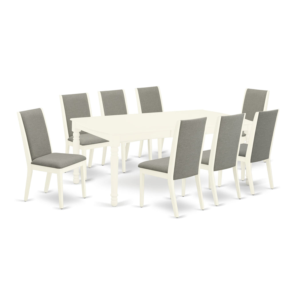 DOLA9-PF1-IV 9-Piece Rectangular Dining Set with Extending Table and 8 Linen-Covered Chairs, 42x78 Inch, Ivory Finish