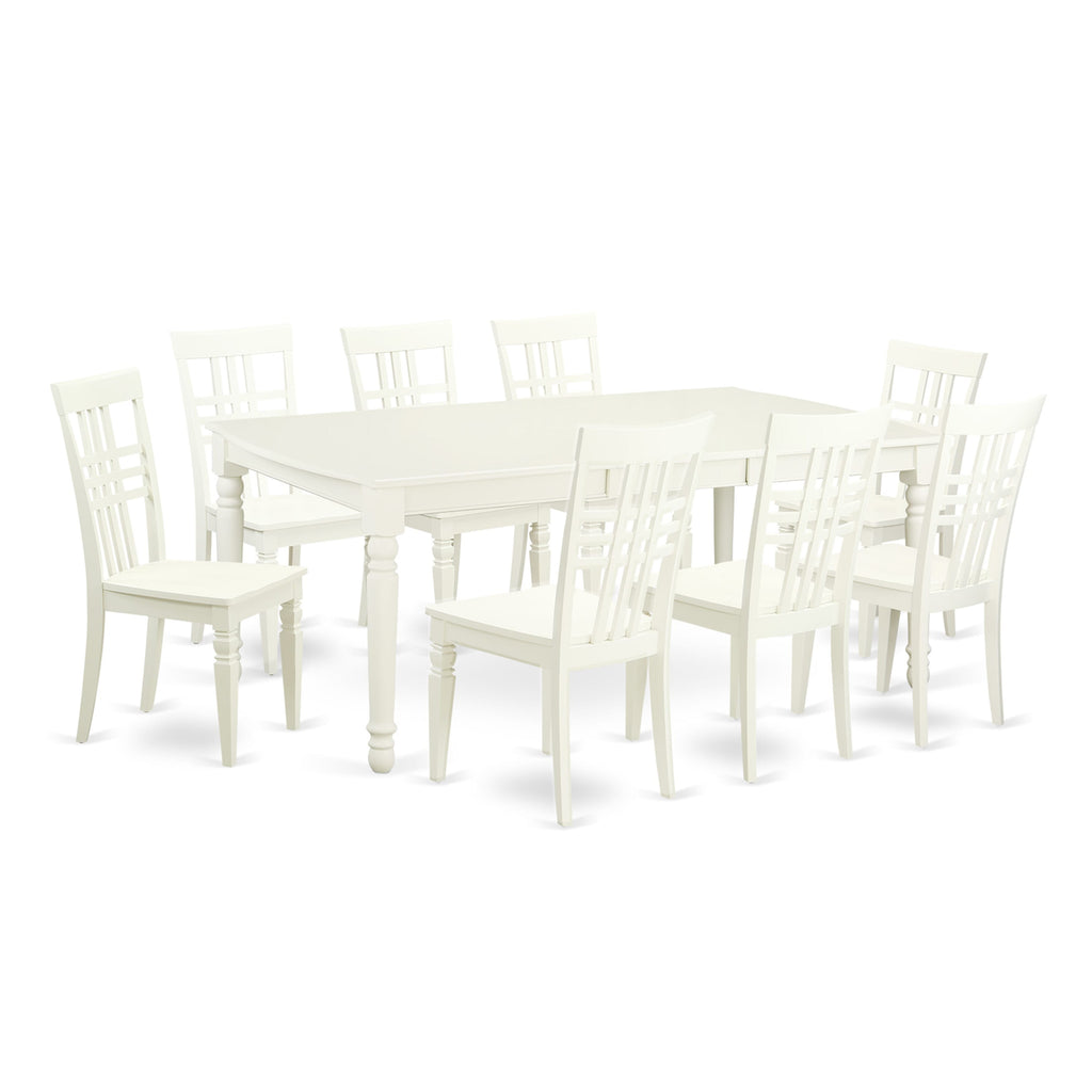 DOLG9-3E2-7 9-Piece Rectangle Dining Set Expandable Table & 8 Chairs - Crisp Linen Finish, 42x78