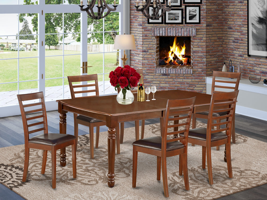 DOML7-WFU-83 7-Piece Dining Set with Leaf Rectangle Table and 6 Leather Chairs