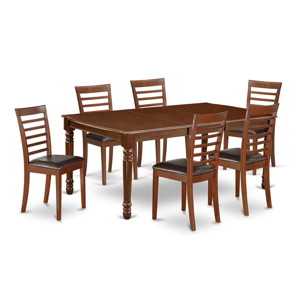 DOML7-WFU-83 7-Piece Dining Set with Leaf Rectangle Table and 6 Leather Chairs