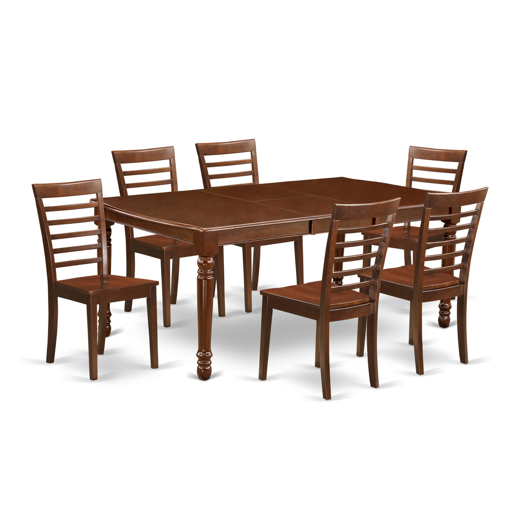 DOML7-5Z6-F - Elegant 7-Piece Dining Collection with Butterfly Leaf and 6 Chairs, Mahogany Finish